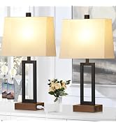 Lolikit Table Lamp for Bedroom Set of 2 with 2 USB Ports and AC Power Outlet, 23.5" Modern Bedsid...