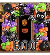 Ouddy Life 176Pcs Halloween Balloons Arch Garland Kit with Giant Spider Boo Bat Star Long Foil Ba...