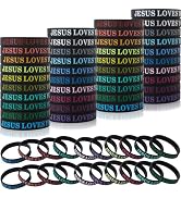 QEERBSIN 60 Pcs Jesus Loves You Rubber Bracelets Colorful Silicone Wristbands Jesus Loves You Sil...