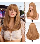 FESHFEN Long Wigs with Bangs, Synthetic Natural Looking Layered Straight Hair Wig for Women Daily...