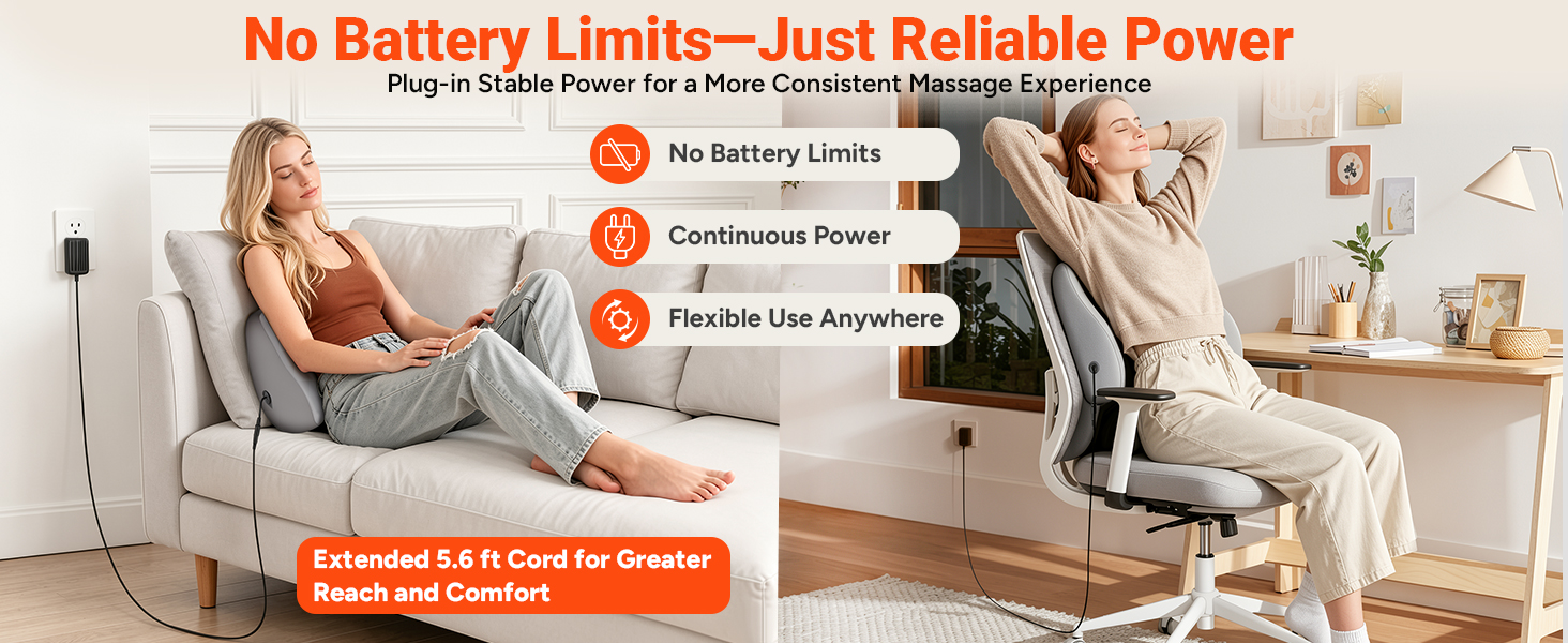 Plug-in design for reliable, continuous massage comfort anytime.