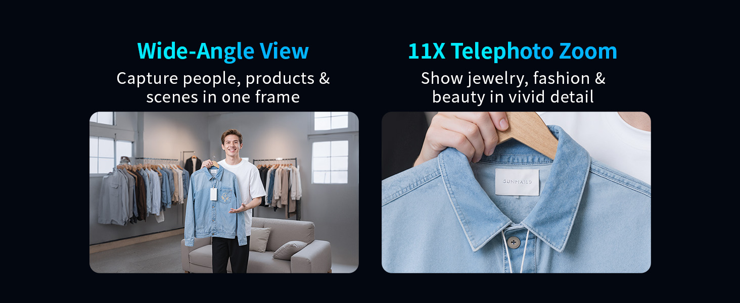 wide-angle camera and telephoto camera EMEET C60E Dual-Camera 4K Webcam for Streaming