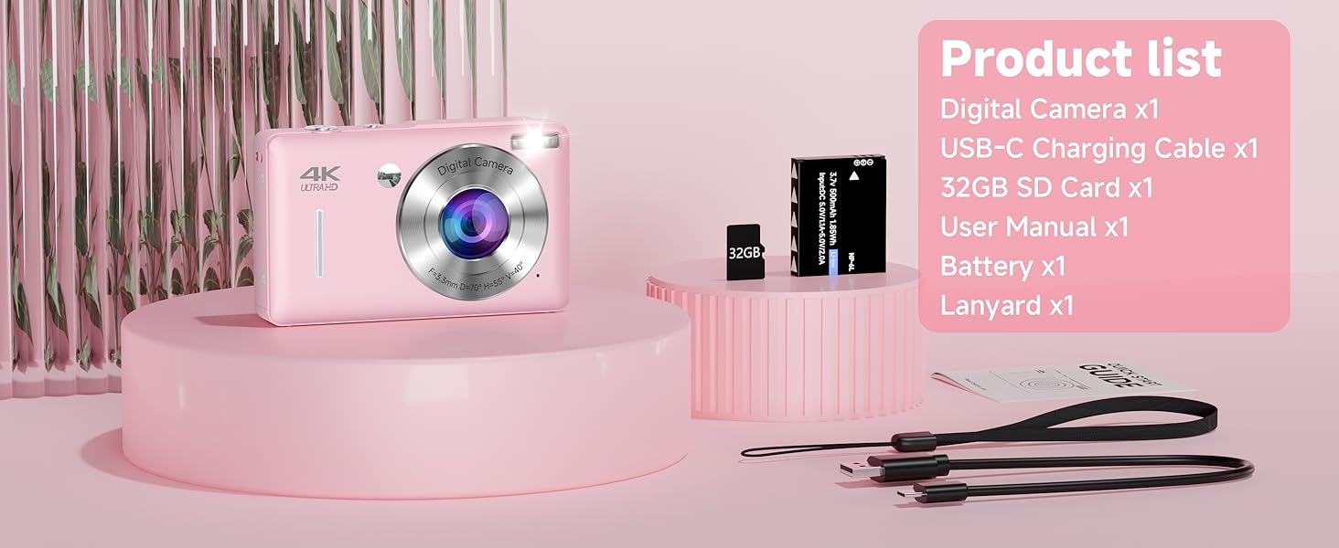 Digital Camera for video packing list,pink camera for kids,pink digital camera,camera for teens