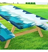 Moosfor Picnic Table Cover with Bench Covers, Elastic Fitted Spandex Tablecloths for 6 Foot Recta...