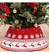 Christmas Tree Collar 24 Inch Red Elk Snowflake High Decorative Base for Christmas Trees Stylish ...