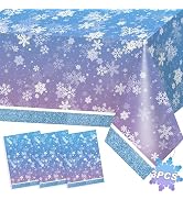 3Pieces Frozen Plastic Tablecloth Winter Snowflake Birthday Party Table Cloths Disposable Snowfla...