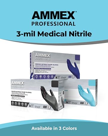 Ammex Professional 3-mil Medical Nitrile Gloves- Available in 3 Colors!
