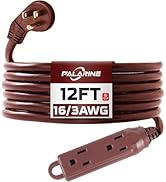 PALARINE Indoor Extension Cord 3 Outlets Flat Plug Power Strip, UL Listed, 16 Gauge 12 ft Brown 3...