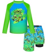 Boys Rash Guard Swim Set with Swim Trunks Bathing Suit Long Sleeve Swim Shirt Quick Dry Swimsuit ...
