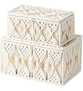 VinneGenzz 2PCS Bohemian Macrame Storage Basket with Lid Organza Gift Bags Decorative Wood Beads ...