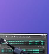 Partial view of a computer screen showing an audio editing software interface with waveforms and a USB device connected.