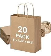 METRONIC Gift Bags 8 x 4.25 x 10.5 Inch 20 Pack Medium Brown Paper Bags | Kraft Paper Bags with H...