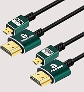 Thsucords Thin Micro HDMI to HDMI Cable 6.6FT 2Pack, Ultra Slim&Flexible Soft Micro HDMI D Type t...