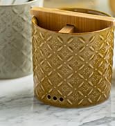 Toothbrush Holders for Bathrooms, Ceramic Toothbrush and Toothpaste Holder with Bamboo Divider, D...