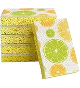 CELOX 6 Pack Lemon Printed Dual Sided Scrub Dish Sponges, Non Scratch Sponge for Kitchen Cleaning...