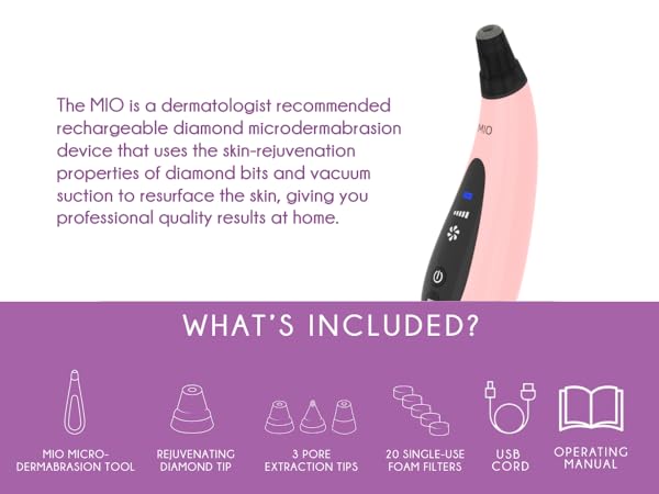 mio, dermatologist recommended rechargeable diamond microdermabrasion device