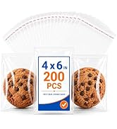 Cookie Bags with Seal, 200 Pack 4x6 inch Self Sealing Cellophane Treat Bags with Adhesive Strip f...