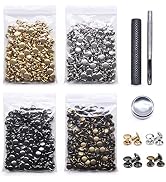 SEMINI 400 Sets 7mm Leather Rivets, Double Cap Rivet Tubular 4 Colors Brass Metal Studs with Fixi...