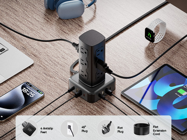 Tower Power Strip Surge Protector, Charging Station Tower