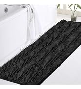 Turquoize Non Slip Black Bathroom Rug Extra Long Chenille Bath Rug 47x17 Super Water Absorbent & ...