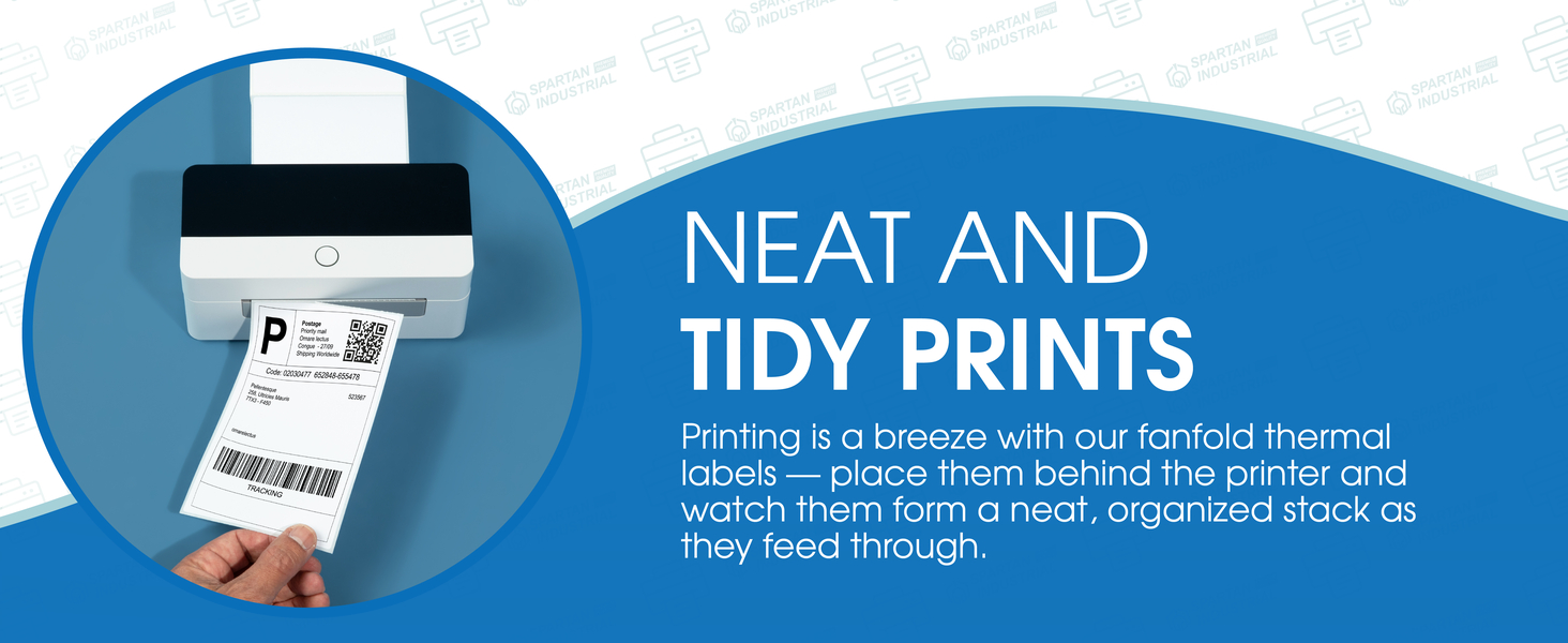 Neat And Tidy Prints: The fanfold thermal labels feed from behind and make a neat stack of prints