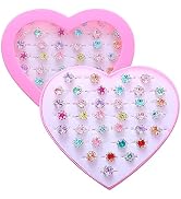 PASEMM 36pcs Little Girl Rhinestone Gem Rings,Adjustable,Random Color Style Diamond Kids Play Rin...