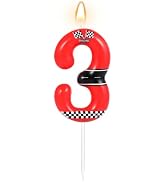 AKURIEEY Red Racing Car Birthday Number 3 Candle Cake Party Decorations | Racing track checkered ...