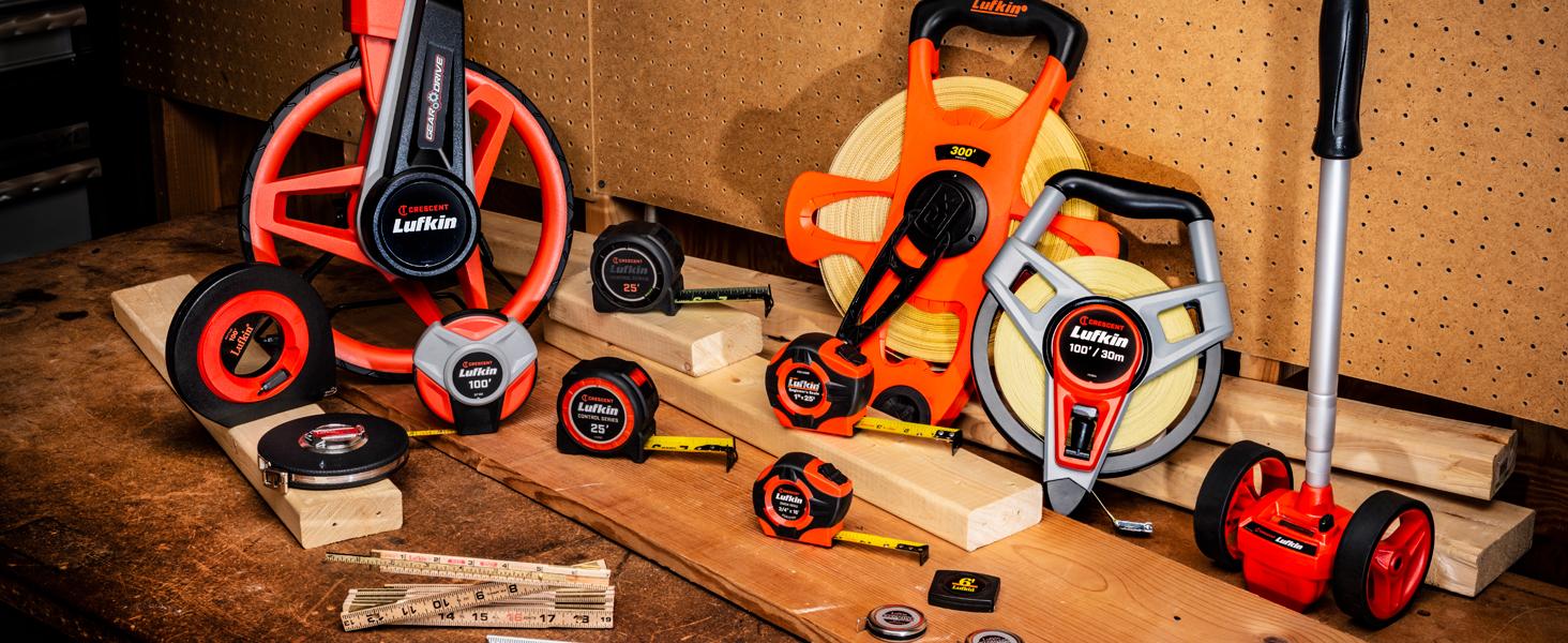 Crescent Lufkin tape measures, wood rules, long tapes, measuring wheels, and pocket tapes