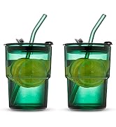 BLUEPOLAR 13oz/400ml Glass Water Tumbler with Straw and Lid Sealed Carry On Thick Wall Iced Coffe...