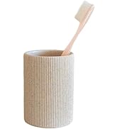 Small Sand Beige Toothbrush Holder for Bathroom Countertop, Modern Boho Farmhouse Style, Multi-Pu...