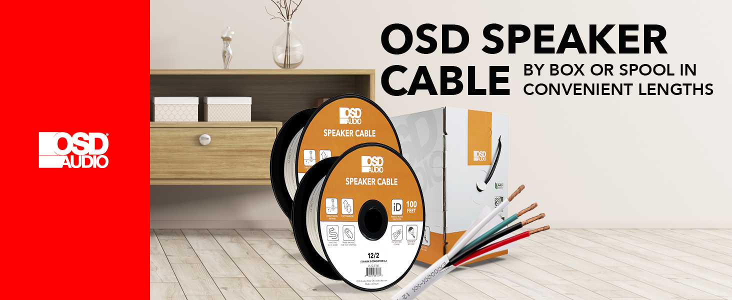 OSD Audio 16 14 12 AWG Speaker Wire Spool Gauge Audio Cable Home Theater Commercial Outdoor Indoor