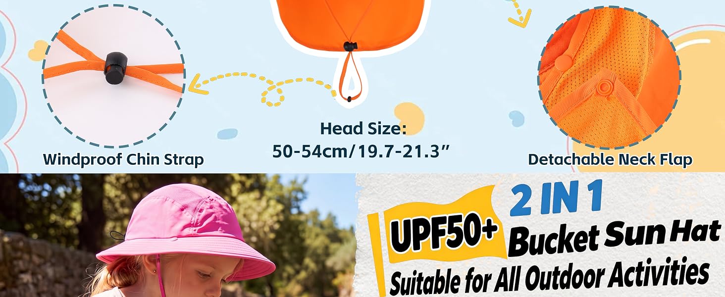 windproof kids sun hat detachable neck flap