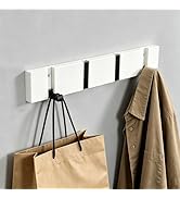 Vanloory Wall Mounted Coat Rack, Heavy Duty Folding Coat Hooks Wood Retractable Wall Hooks for Ha...