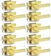 10 Pack Privacy Door Levers Brushed Gold Door Handles, Keyless Interior Door Knobs Flat Square Lo...
