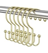 Bathway Gold Shower Curtain Hooks Ring, 12 Pcs Double Sided Shower Hooks, Rust Proof Metal Shower...