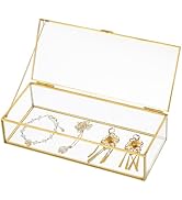 AMGSH 9" Golden Vintage Glass Keepsake Box | Glass Jwelry Lidded Box Decorative Glass Boxes for D...