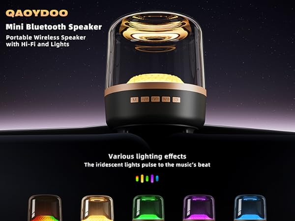 Bluetooth Speaker with HD Sound and Lights,for Home/Party/Outdoor/Travel/Beach, Stocking Stuffers