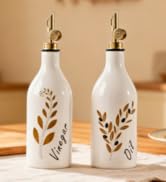 Satu Brown Oil and Vinegar Dispenser with Spout Set of 2, 13.5oz Olive Oil Dispenser Bottle for K...