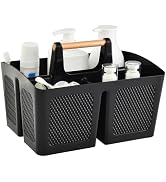 Haundry Plastic Black Shower Caddy Basket with 3 Compartments, Portable Divided Bathroom Cleaning...
