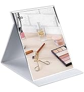 10x7 Inches Portable Folding Makeup Mirror, Frameless PU Leather Desk Mirror with Stand for Campi...