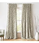 RYB HOME Vintage Country Cream Floral Velvet Curtains, Printed Flower Design Home Decoration Soft...