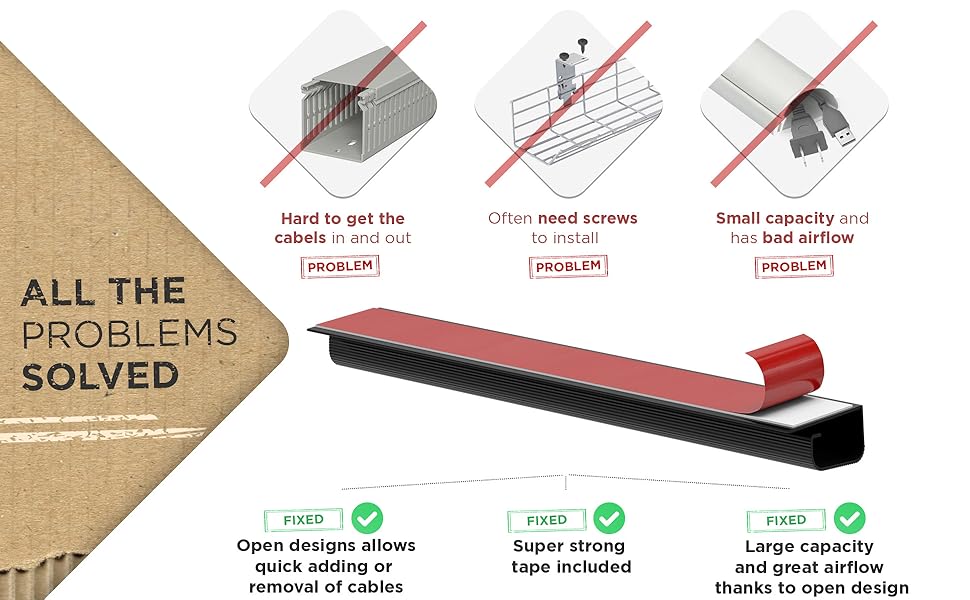 We have developed the Pro Office J Channel cable raceways to solve all your cable mess problems