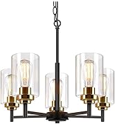 5-Light Chandelier for Dining Room Kitchen Island Modern Farmhouse Pendant Lighting with Clear Gl...
