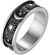 HZMAN 8mm Moon Star Sun Statement Ring Stainless Steel Boho Jewelry for Women Men