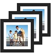 TWING 6x6 Picture Frames 3 Pack, Black 6x6 Frames Display Picture 4x4 with Mat, Square Family Pic...