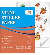 60 Sheets Premium Printable Vinyl Sticker Paper for Inkjet Printer, Glossy White Waterproof, Drie...
