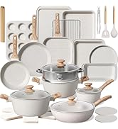 Kikcoin Pots and Pans Set Non Stick 31 Piece Kitchen Nonstick Cooking Cookware Sets with Grill Pa...