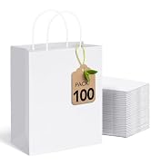 MESHA White Paper Bags 10x5x13 Inches 100pcs Medium Gift Bags with Handles Bulk,White Kraft Paper...