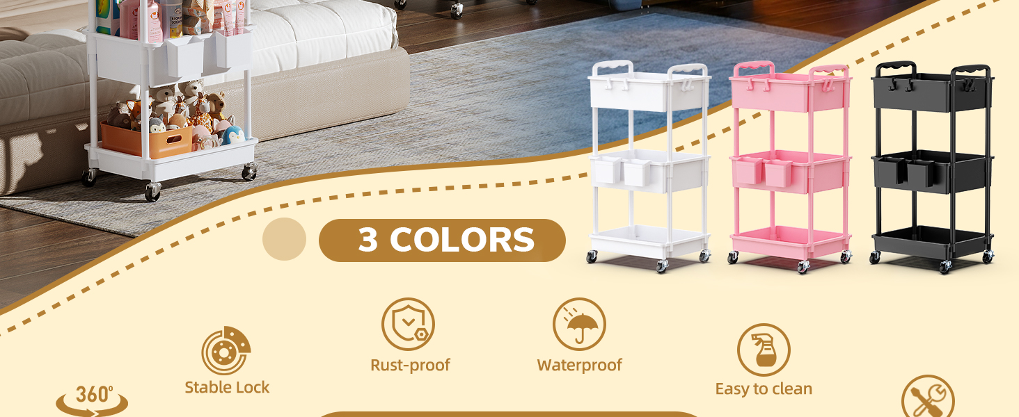 Goovilla diaper caddy,available in 3 colors, 360° swivel casters with locks, stylish and sturdy