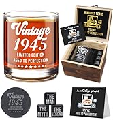 80th Birthday Gifts for Men Whiskey Glass Set Vintage 1945 Birthday 80th Decorations Party Suppli...